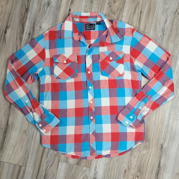 Fox Other - Fox Racing Red, White & Blue 3D Vibes Long Sleeve Button Down, Size Large